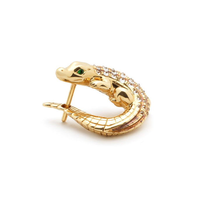 bibi Van Der Velden Alligator Yellow Gold Twist Earring With Diamonds