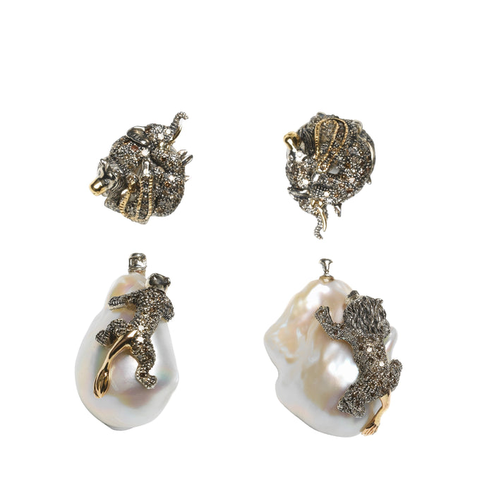Bibi Van Der Velden Animal Earrings Baroque Pearls