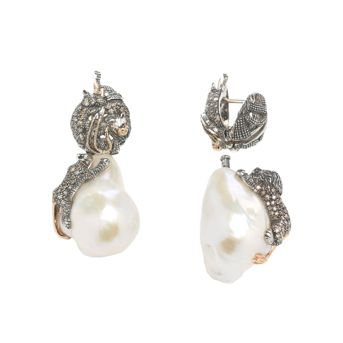 Bibi Van Der Velden Animal Earrings Baroque Pearls