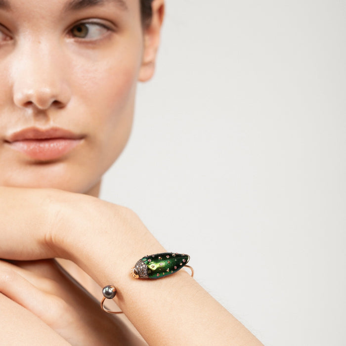 Bibi Van Der Velden Scarab And Pearl Bangle