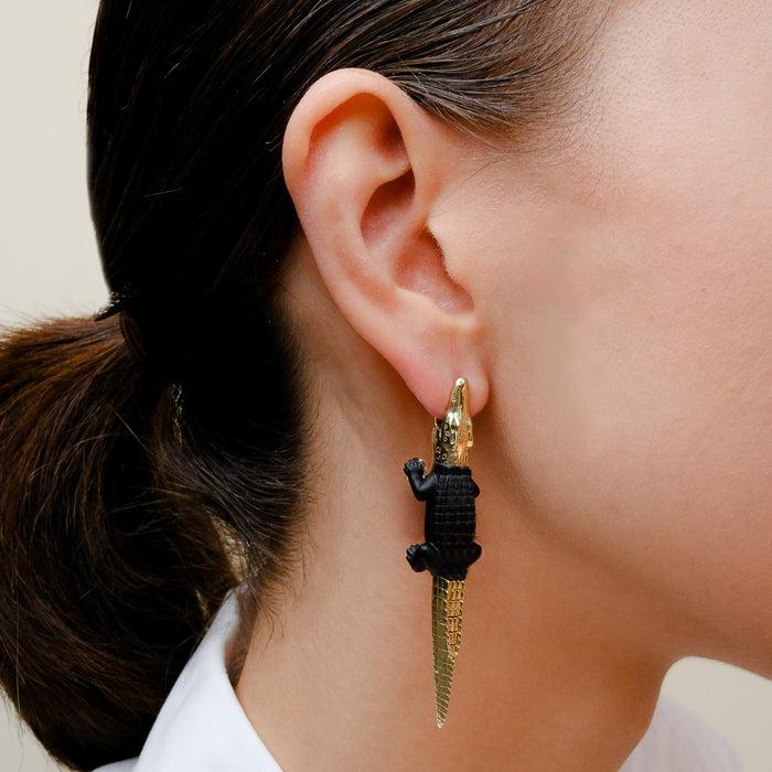 Bibi Van Der Velden Ebony Wood Large Alligator Bite Earring