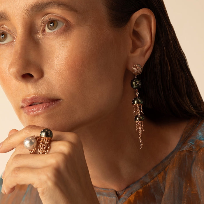 Bibi Van Der Velden Jellyfish Quartz And Tahitian Pearl Drop Earring With Diamonds