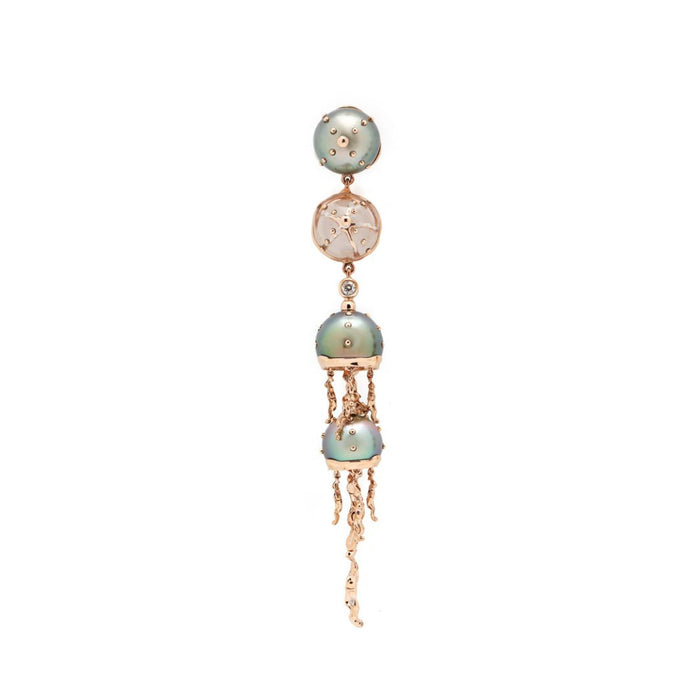 bibi van der velden Jellyfish Tahitian Pearl and Quartz Drop Earring with Diamonds