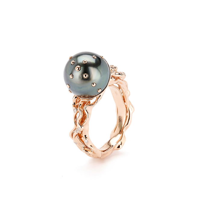 Bibi Van Der Velden Jellyfish Tahitian Pearl Ring With White Diamonds