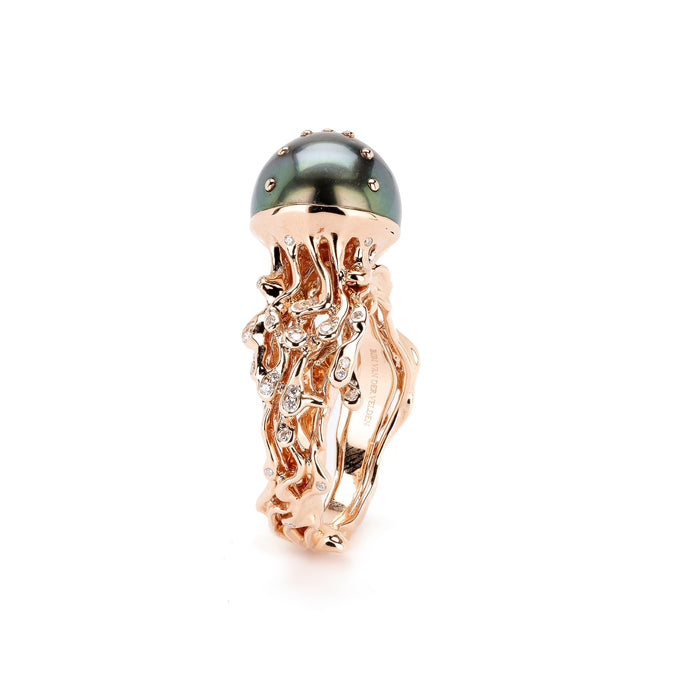 Bibi Van Der Velden Jellyfish Tahitian Pearl Ring With White Diamonds