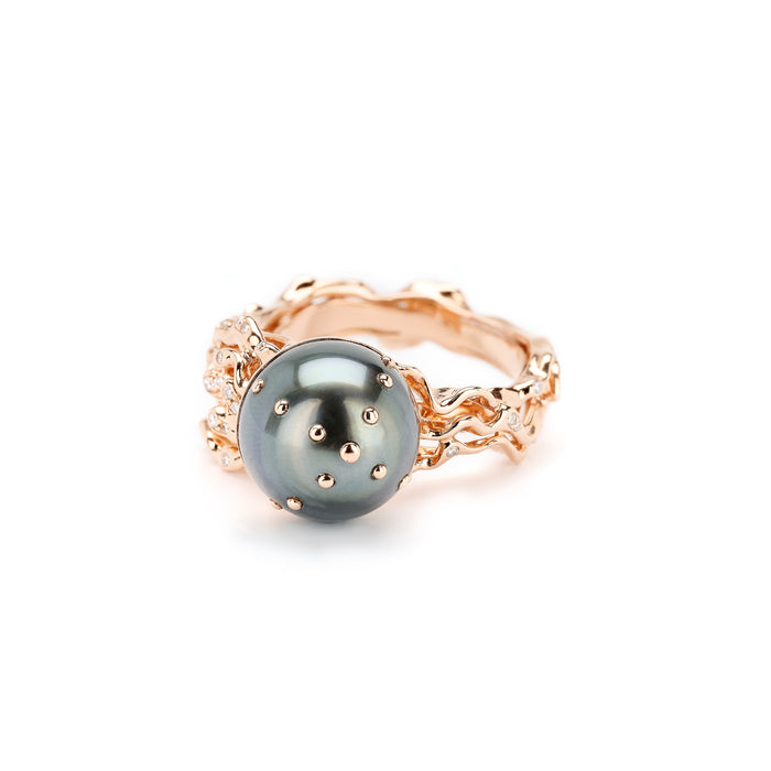 Bibi Van Der Velden Jellyfish Tahitian Pearl Ring With White Diamonds