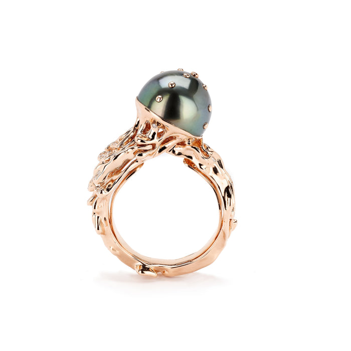 bibi van der velden Jellyfish Tahitian Pearl Ring with White Diamonds