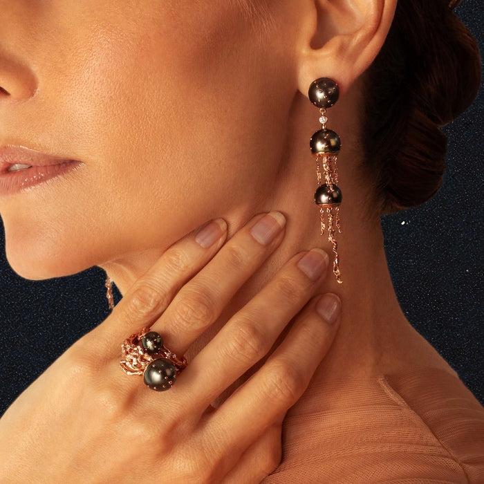 Bibi Van Der Velden Jellyfish Tahitian Pearls Drop Earring With Diamonds