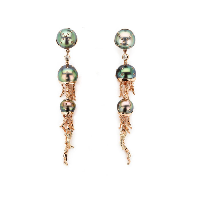Bibi Van Der Velden Jellyfish Tahitian Pearls Drop Earring With Diamonds
