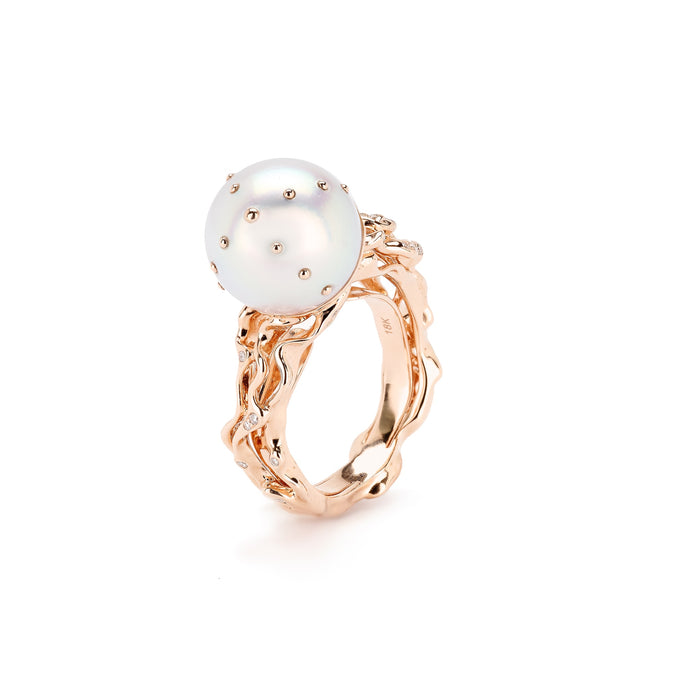 Bibi Van Der Velden Jellyfish White Pearl Ring With White Diamonds