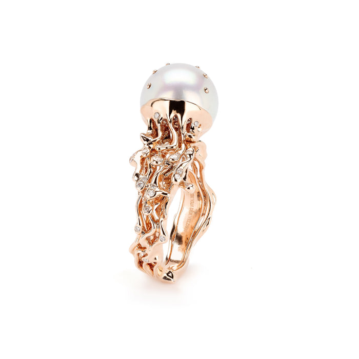 Bibi Van Der Velden Jellyfish White Pearl Ring With White Diamonds