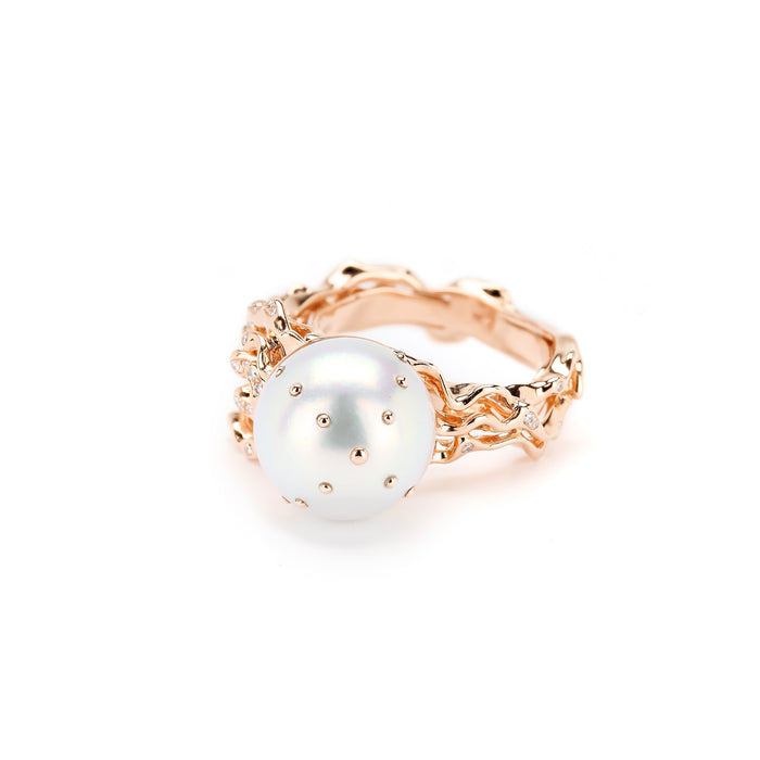 Bibi Van Der Velden Jellyfish White Pearl Ring With White Diamonds