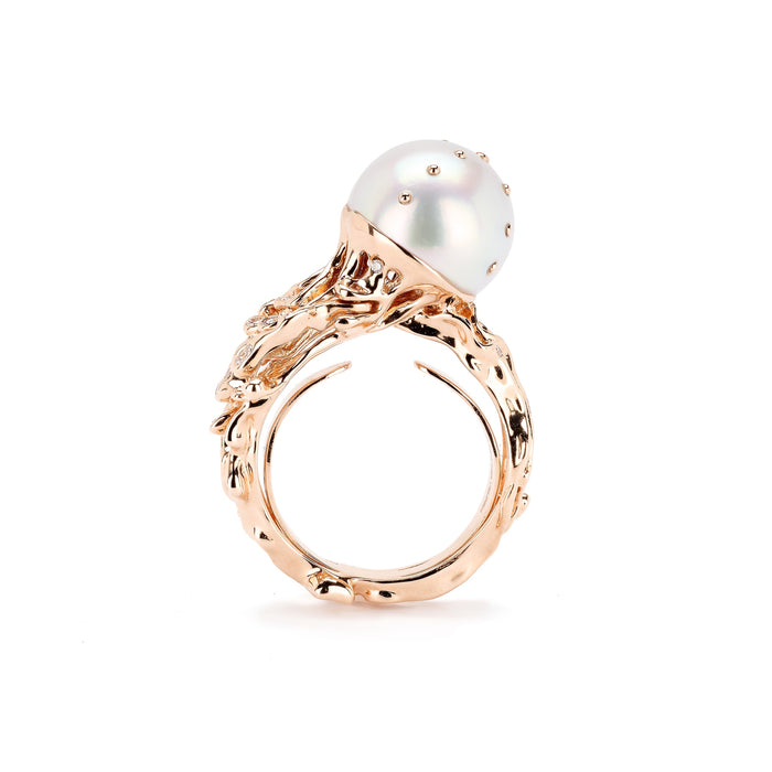 bibi van der velden Jellyfish White Pearl Ring with White Diamonds