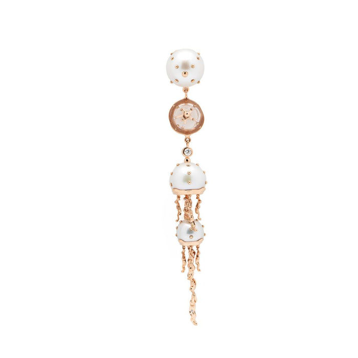 bibi van der velden Jellyfish White Pearls and Quartz Drop Earring with Diamonds
