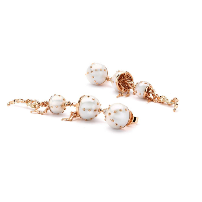 Bibi Van Der Velden Jellyfish White Pearls Drop Earring With Diamonds