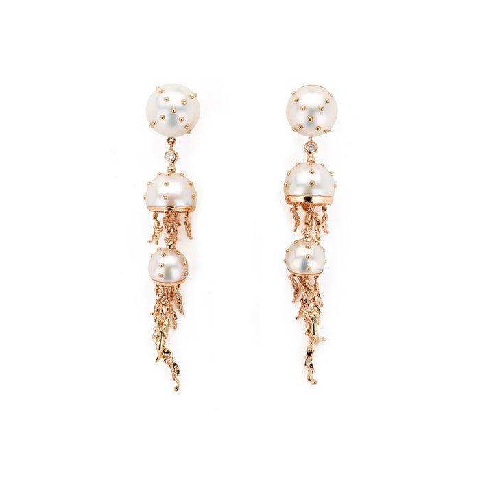 Bibi Van Der Velden Jellyfish White Pearls Drop Earring With Diamonds