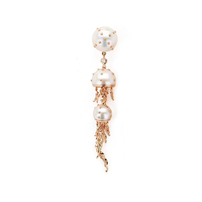 bibi van der velden Jellyfish White Pearls Drop Earring with Diamonds