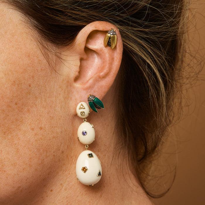 Bibi Van Der Velden Mini Scarab Green Enamel Fly Wings Stud