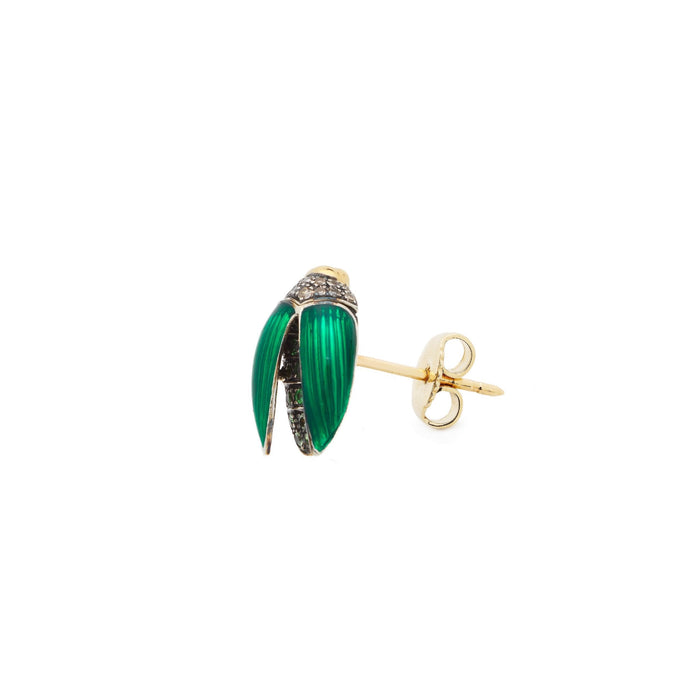 Bibi Van Der Velden Mini Scarab Green Enamel Fly Wings Stud