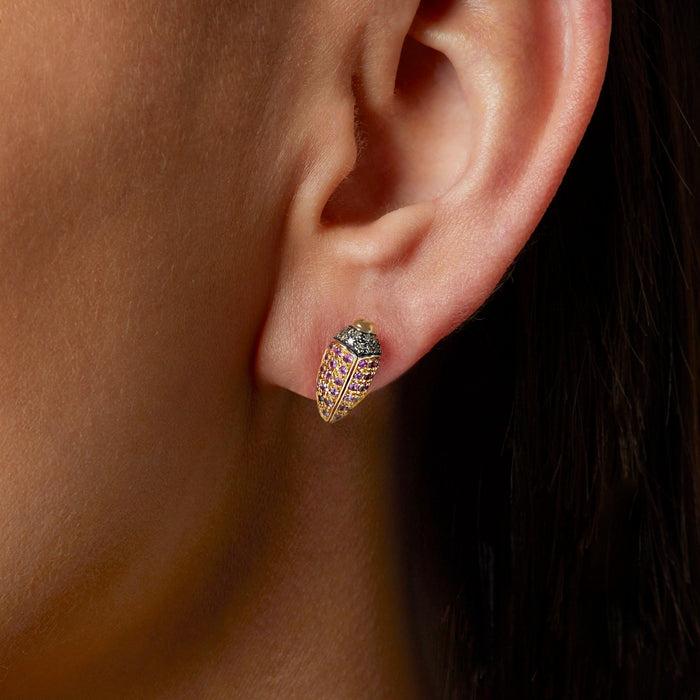 Bibi Van Der Velden Mini Scarab Pave Pink Sapphires Stud
