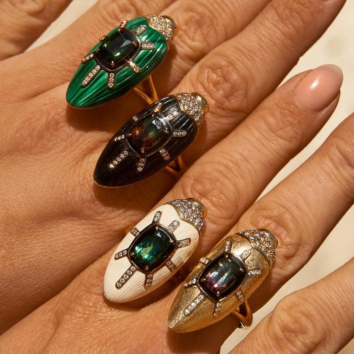 Bibi Van Der Velden Scarab Ebony Ring With Watermelon Tourmaline