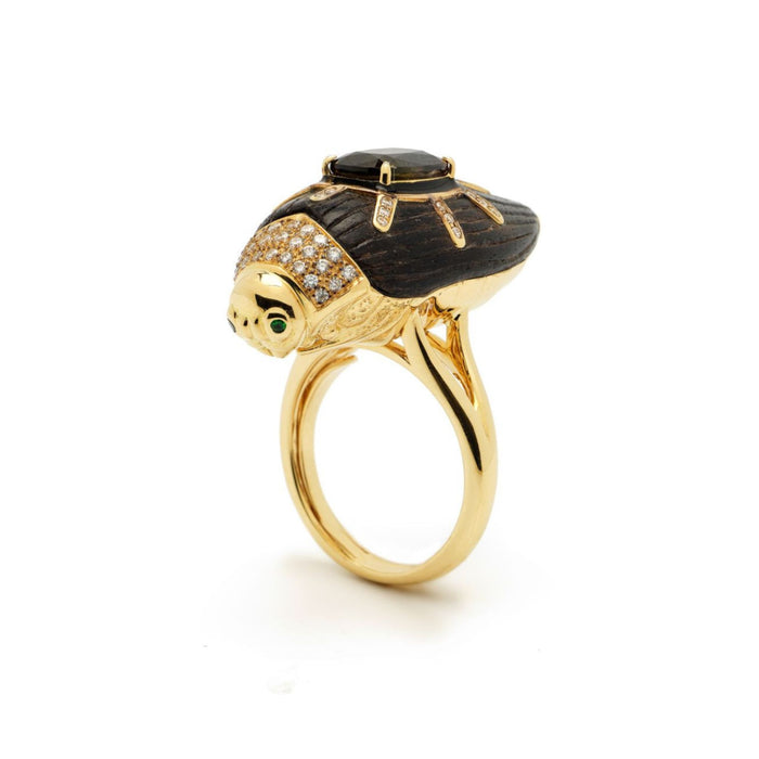 Bibi Van Der Velden Scarab Ebony Ring With Watermelon Tourmaline