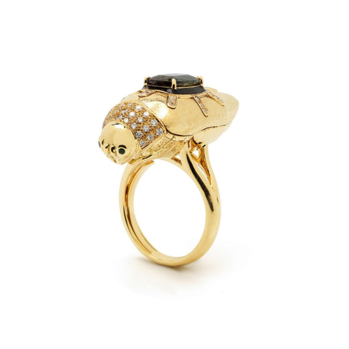 Bibi Van Der Velden Scarab Gold Brushed Ring With Watermelon Tourmaline