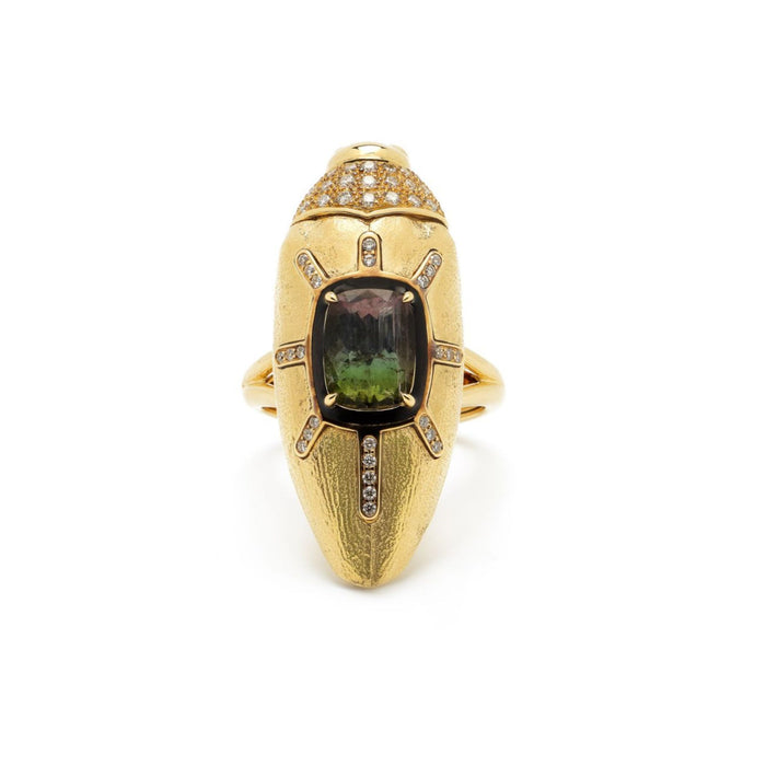 bibi van der velden Scarab Gold Brushed Ring with Watermelon Tourmaline