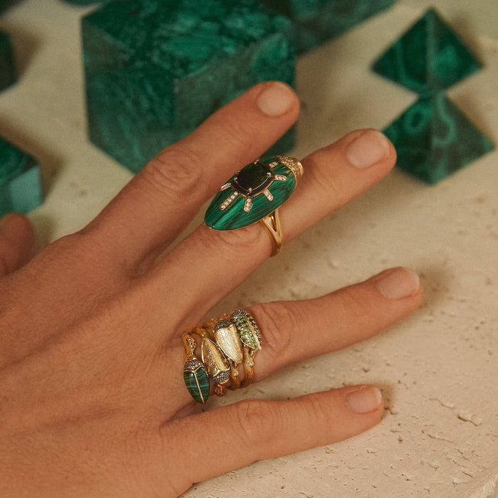 Bibi Van Der Velden Scarab Malachite Ring With Green Tourmaline