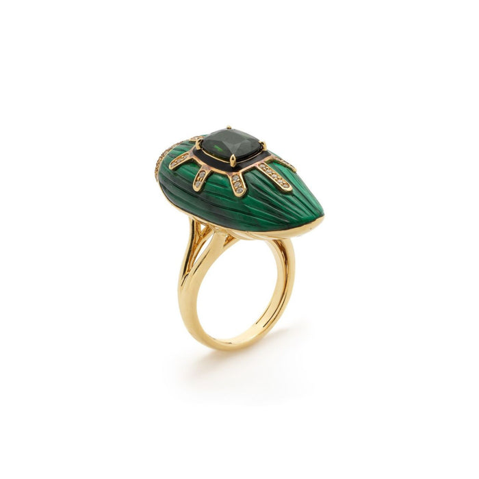 Bibi Van Der Velden Scarab Malachite Ring With Green Tourmaline