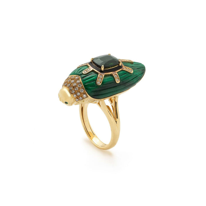 Bibi Van Der Velden Scarab Malachite Ring With Green Tourmaline