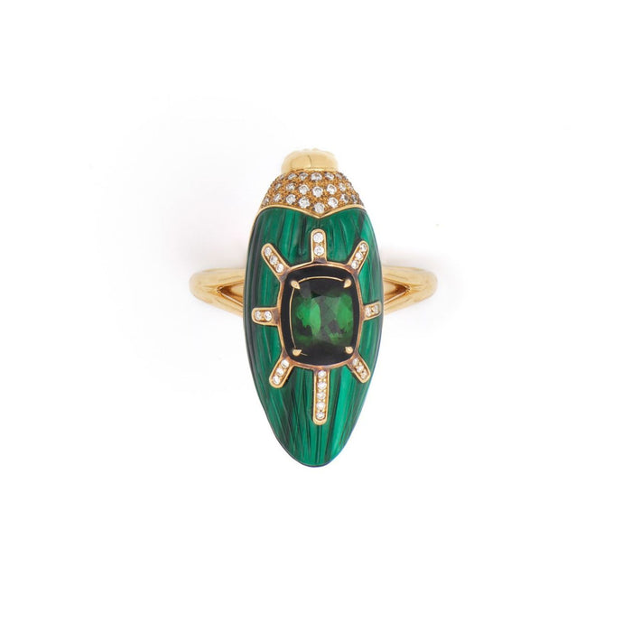 bibi van der velden Scarab Malachite Ring with Green Tourmaline