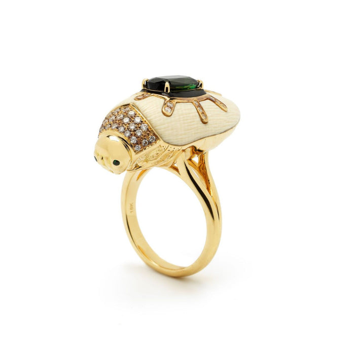 Bibi Van Der Velden Scarab Mammoth Ring With Green Tourmaline