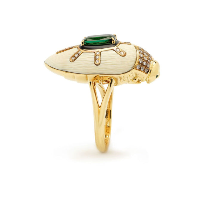 Bibi Van Der Velden Scarab Mammoth Ring With Green Tourmaline