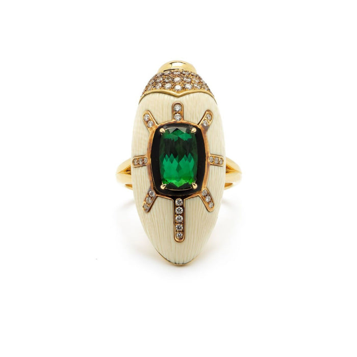 bibi van der velden Scarab Mammoth Ring with Green Tourmaline