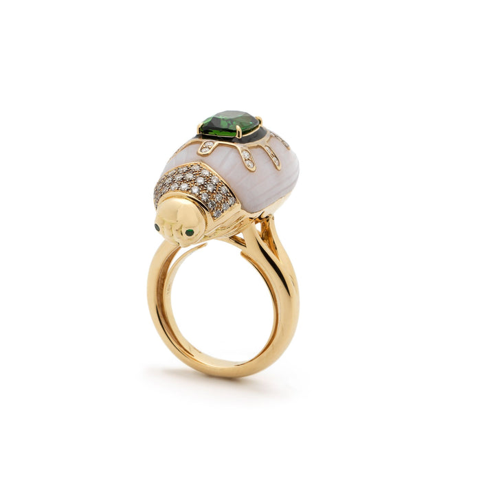 Bibi Van Der Velden Scarab Pink Opal Ring With Green Tourmaline