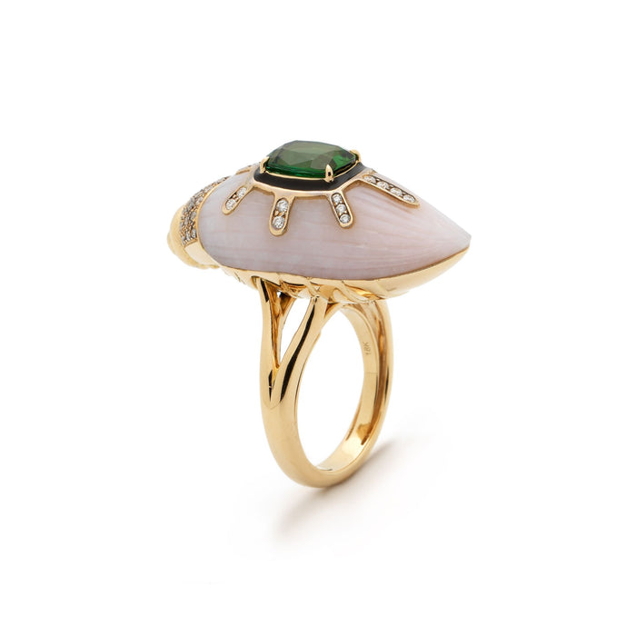Bibi Van Der Velden Scarab Pink Opal Ring With Green Tourmaline