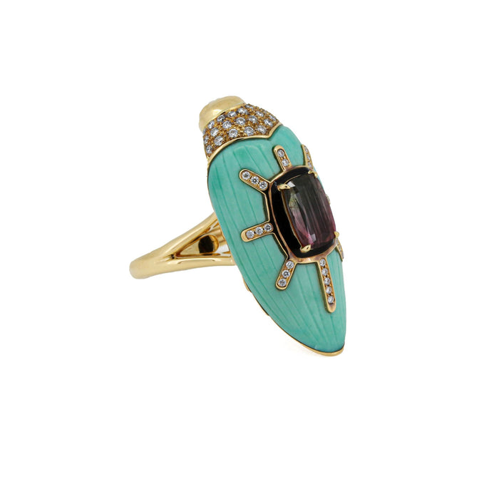 Bibi Van Der Velden Scarab Turquoise Ring With Watermelon Tourmaline