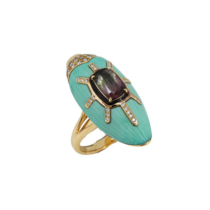 Bibi Van Der Velden Scarab Turquoise Ring With Watermelon Tourmaline