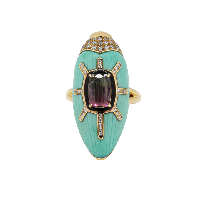 bibi van der velden Scarab Turquoise Ring with Watermelon Tourmaline