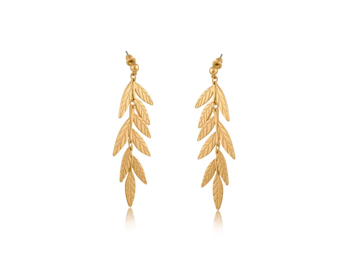 big metal london Freya Long Leaf Dangle Earrings