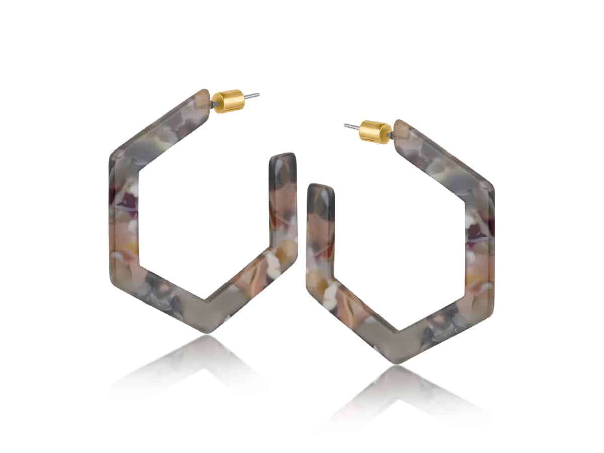 Big Metal London Hortense Resin Hexagon Statement Hoop Earrings