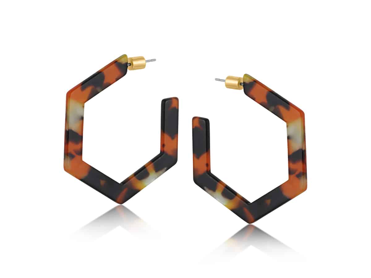 Big Metal London Hortense Resin Hexagon Statement Hoop Earrings