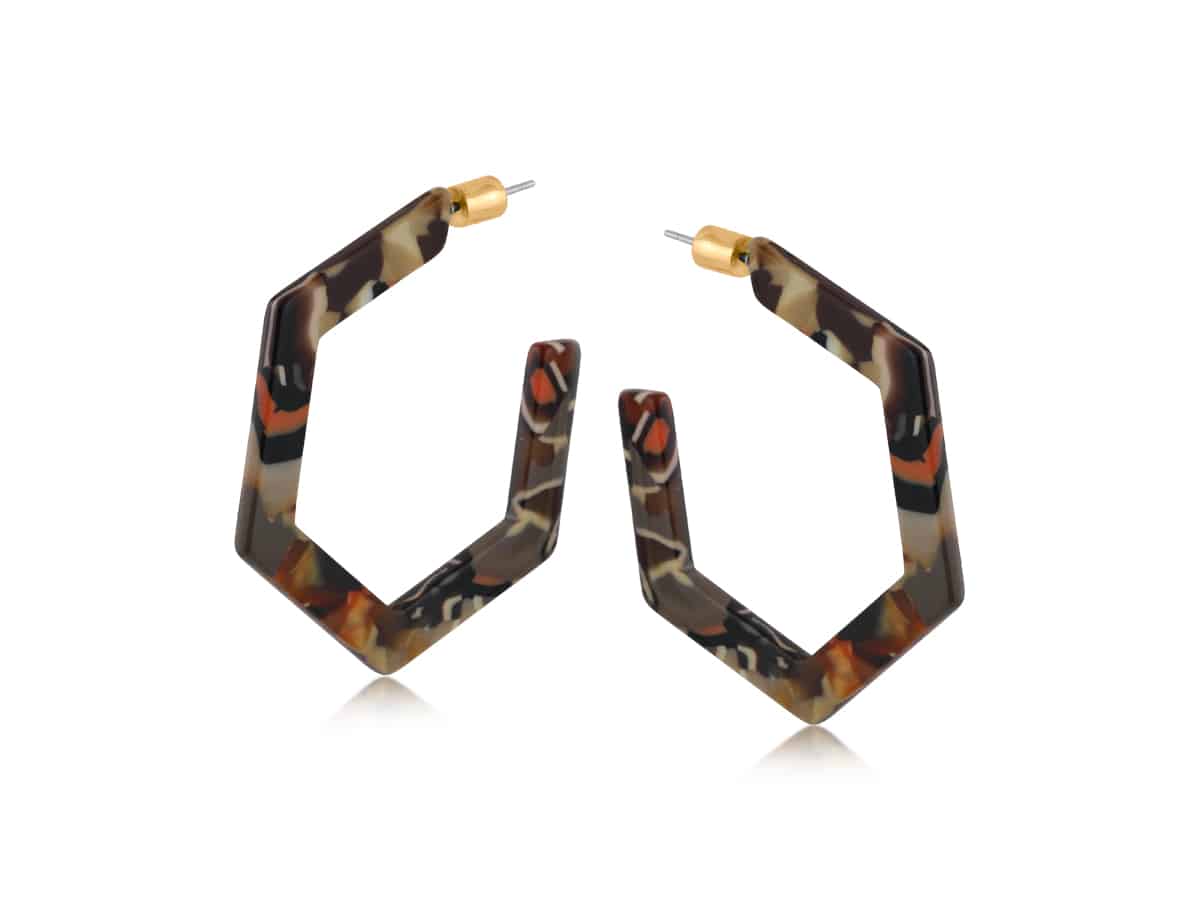 Big Metal London Hortense Resin Hexagon Statement Hoop Earrings