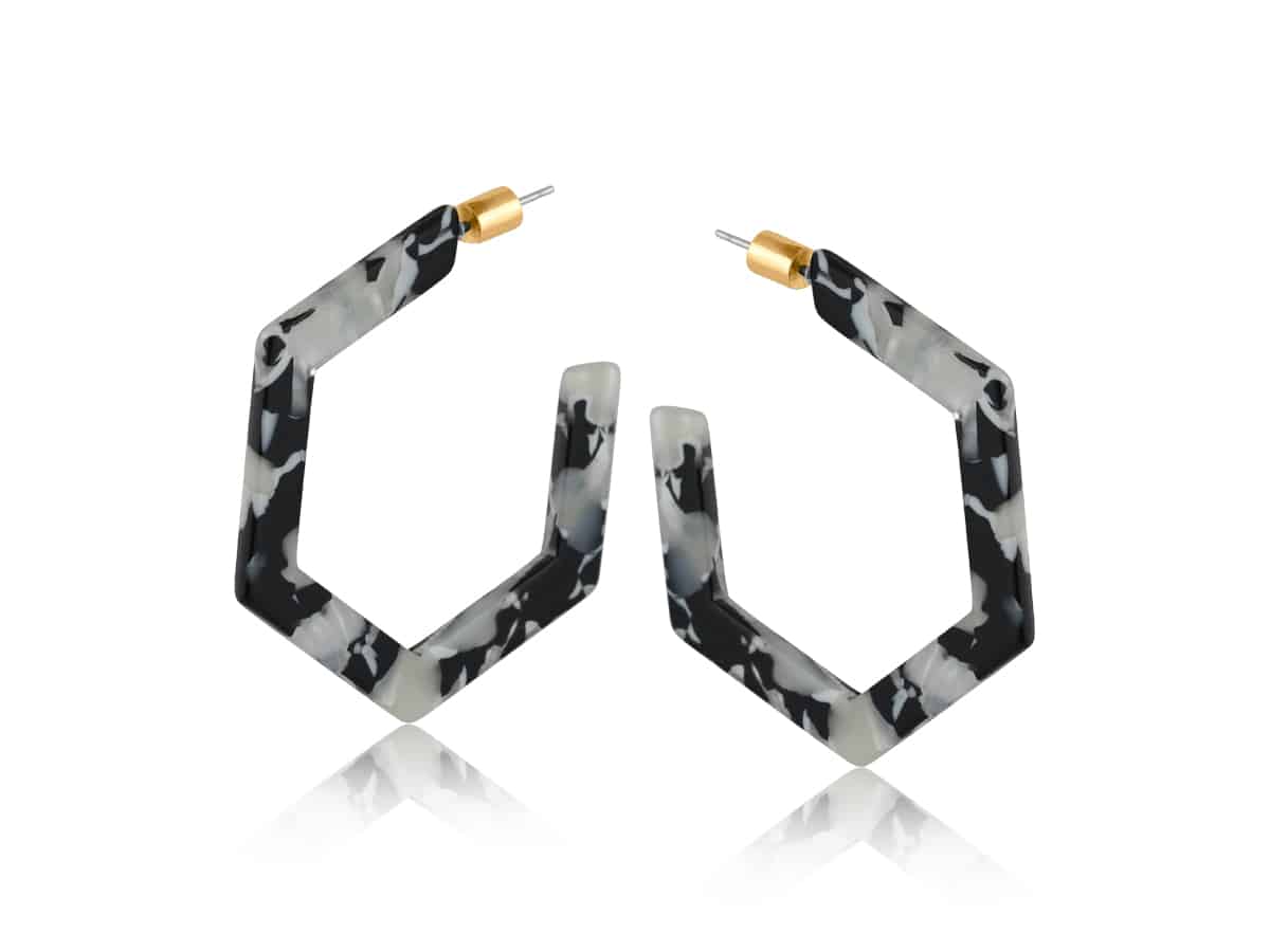 Big Metal London Hortense Resin Hexagon Statement Hoop Earrings