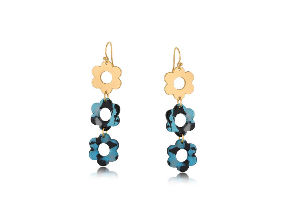 Big Metal London Lola Long Dange Metal And Resin Floral Earrings 3719