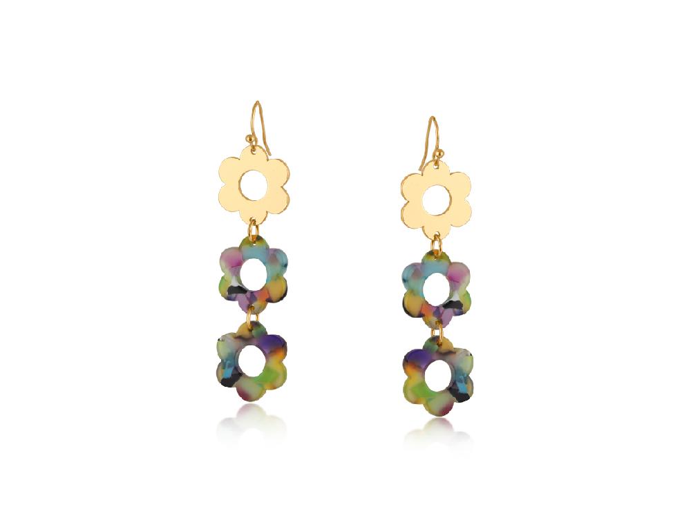 Big Metal London Lola Long Dange Metal And Resin Floral Earrings 3719