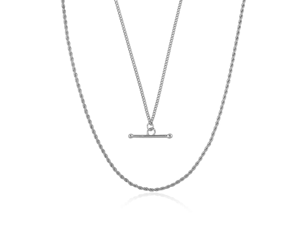 Big Metal London Marina Two Layered Chain Long Necklace With T-bar