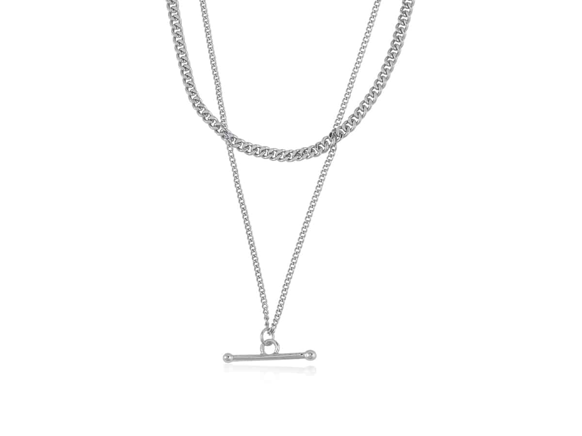 Big Metal London Marina Two Layered Chain Necklace With T-bar