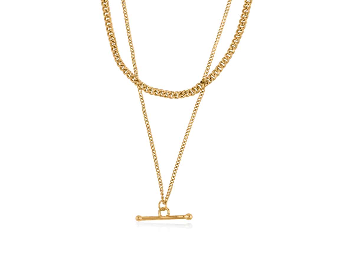 big metal london Marina Two Layered Chain Necklace With T-bar